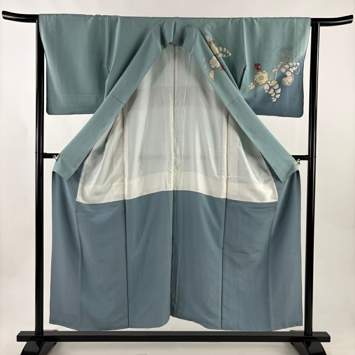 訪問服 身長153cm 袖長63cm S 雙層 辻花染圖案 霞 漸層 水藍色 純蠶絲 優品級