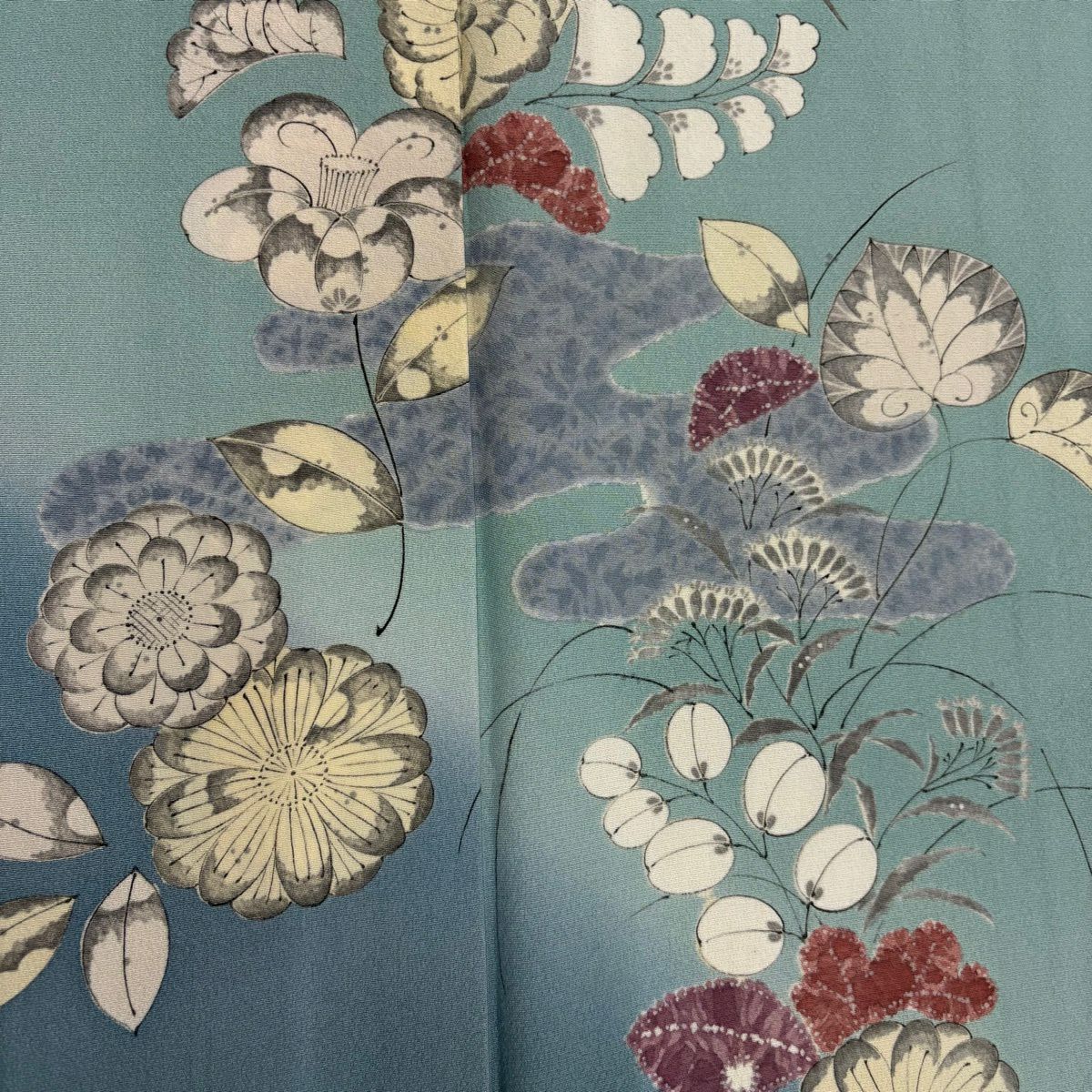 訪問服 身長153cm 袖長63cm S 雙層 辻花染圖案 霞 漸層 水藍色 純蠶絲 優品級