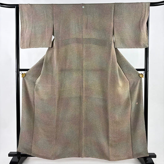 【美品】 小紋 身長159.5cm 袖長65.5cm M 雙層 落款あり 幾何學 縮緬 紅茶 純蠶絲 優品級 一つ紋