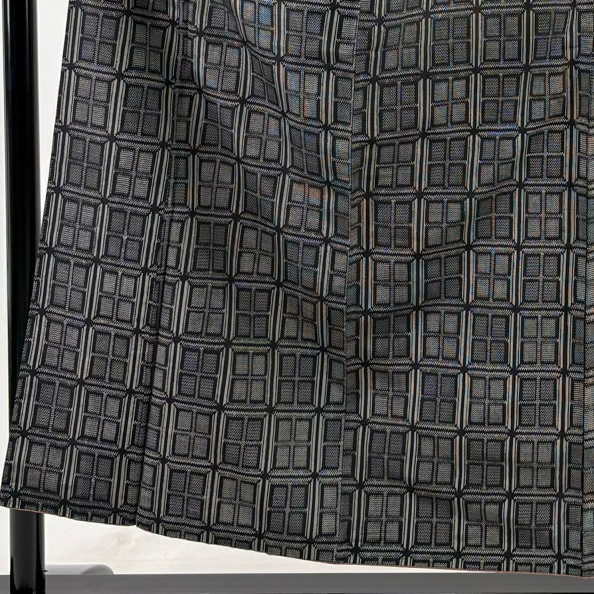 【美品】 紬織 身長154cm 袖長62cm S 雙層 格子 幾何學 黑灰 純蠶絲 優品級