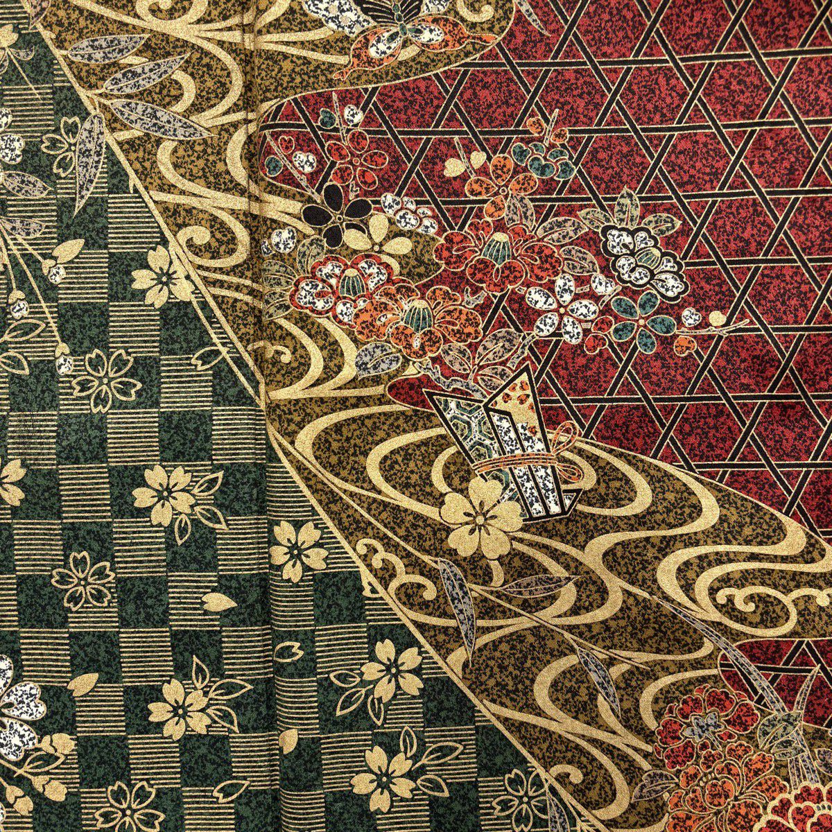 訪問服 身長162cm 袖長63.5cm S 雙層 花束 金彩裝飾 紅 純蠶絲 優品級