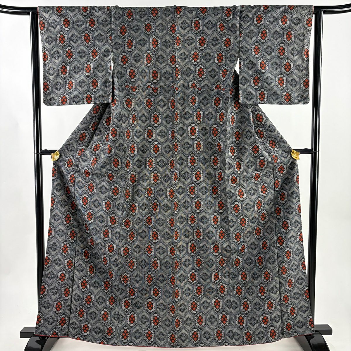 紬織 身長163.5cm 袖長63cm S 雙層 花 幾何 灰 純蠶絲 優品級