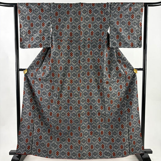 紬織 身長163.5cm 袖長63cm S 雙層 花 幾何 灰 純蠶絲 優品級