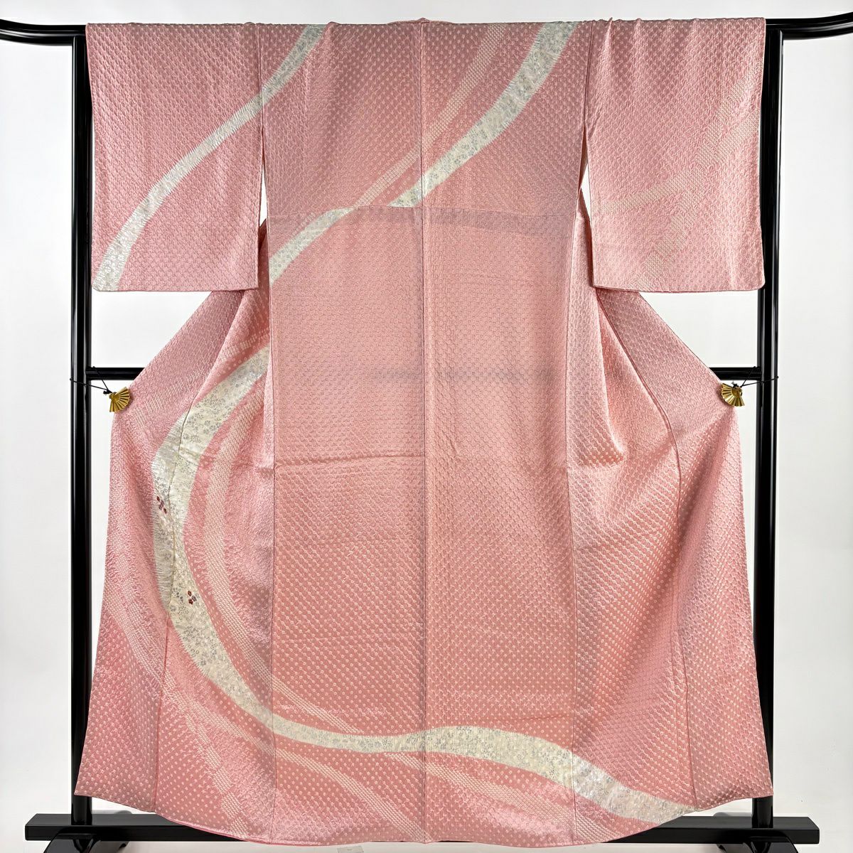 訪問服 身長158cm 袖長65cm M 雙層 花紋 市松樹 刺繡 金銀彩 粉紅 純蠶絲 優品級