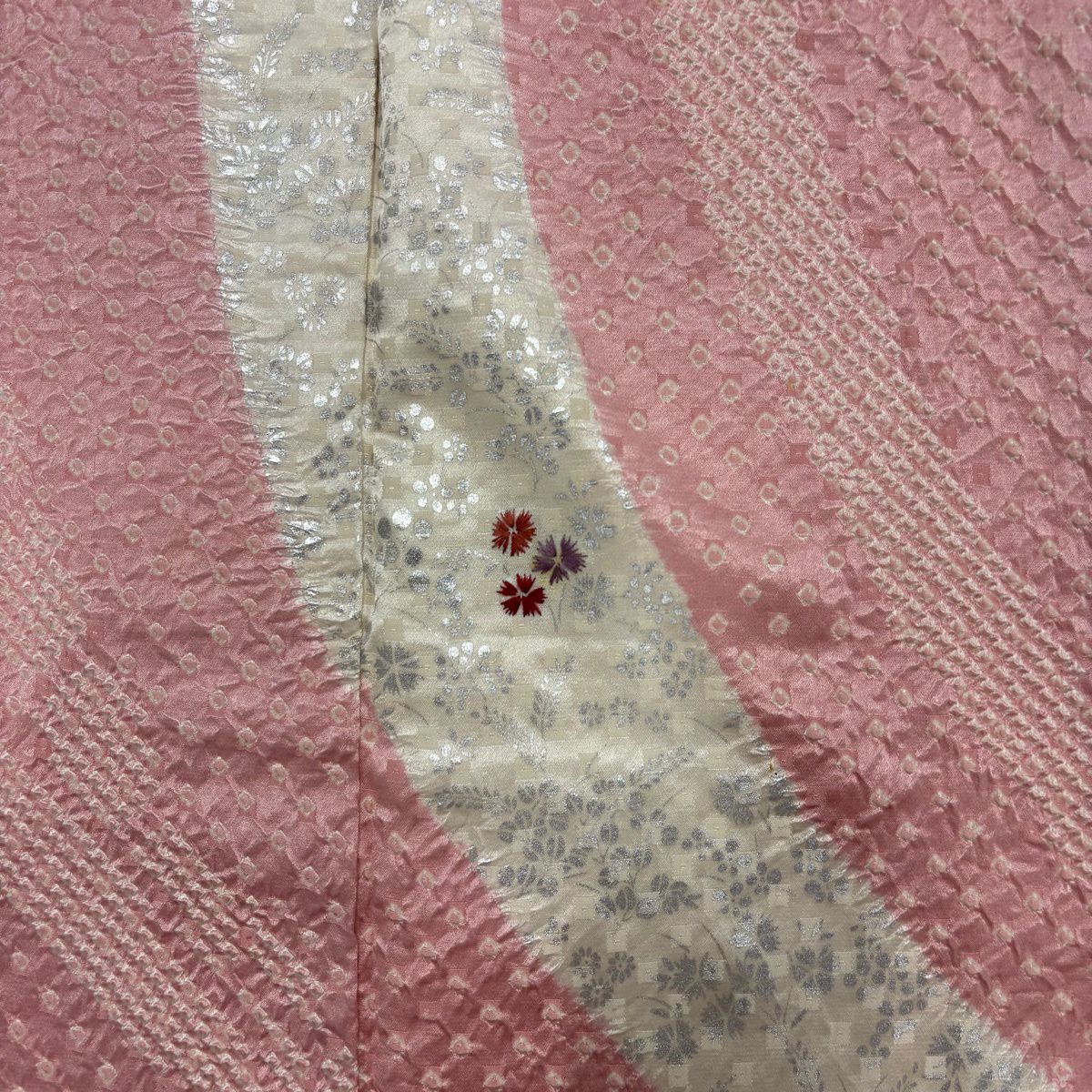 訪問服 身長158cm 袖長65cm M 雙層 花紋 市松樹 刺繡 金銀彩 粉紅 純蠶絲 優品級