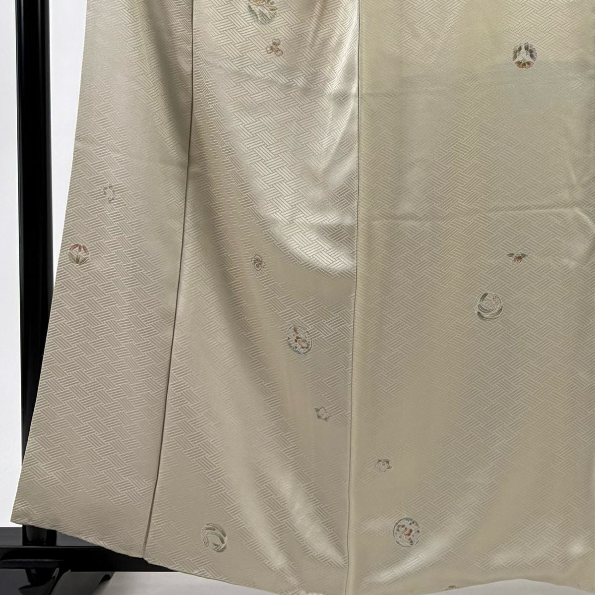 【美品】 付下 身長160cm 袖長64cm M 雙層 淺井青仁 梅花丸紋 地紋 金彩裝飾 淡茶 純蠶絲 優品級
