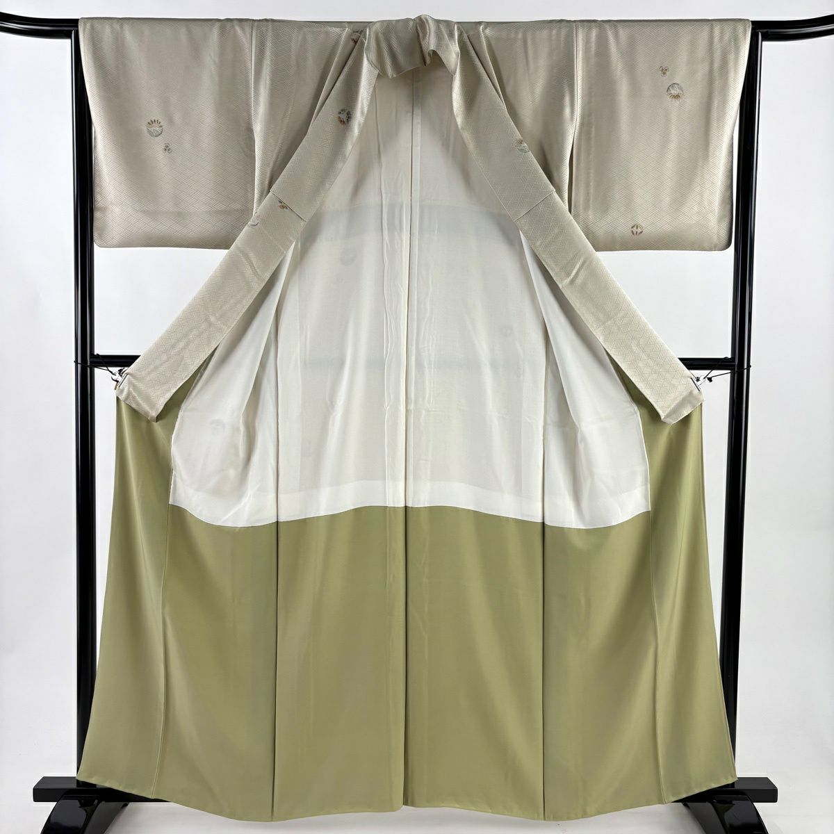 【美品】 付下 身長160cm 袖長64cm M 雙層 淺井青仁 梅花丸紋 地紋 金彩裝飾 淡茶 純蠶絲 優品級