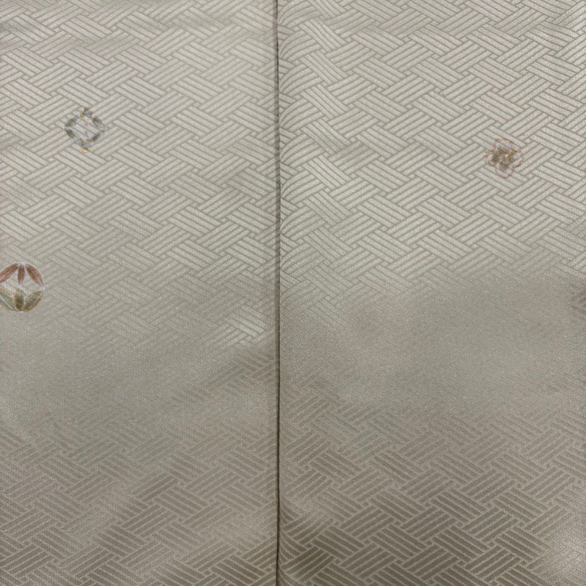 【美品】 付下 身長160cm 袖長64cm M 雙層 淺井青仁 梅花丸紋 地紋 金彩裝飾 淡茶 純蠶絲 優品級