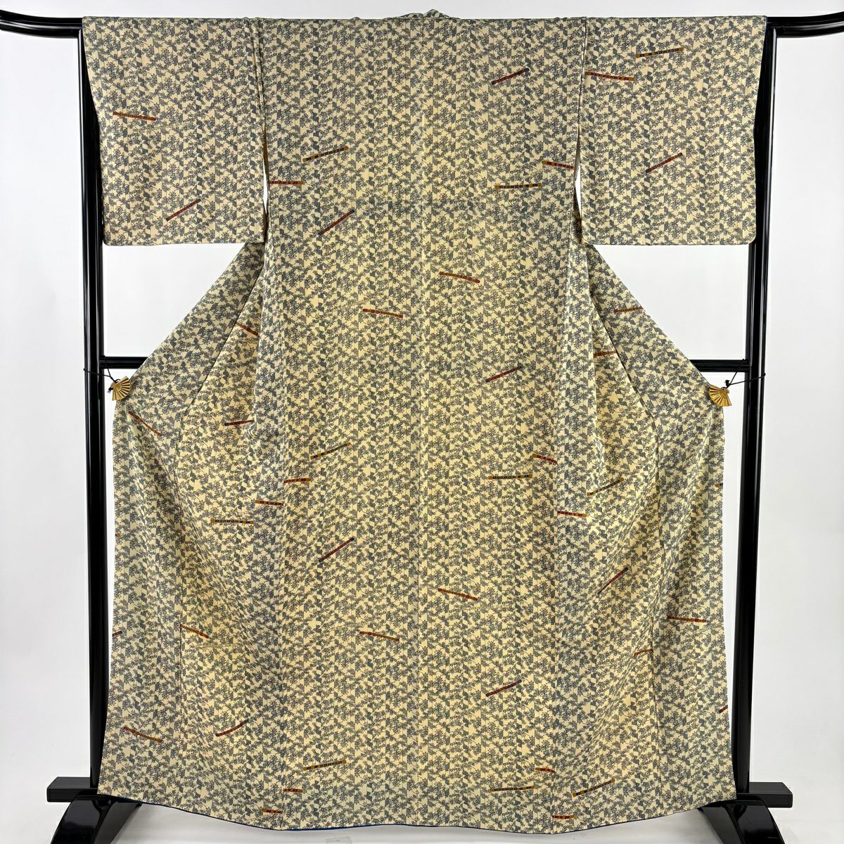 小紋 身長162.5cm 袖長65cm M 雙層 笛 楓 茶 純蠶絲 優品級