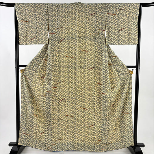 小紋 身長162.5cm 袖長65cm M 雙層 笛 楓 茶 純蠶絲 優品級