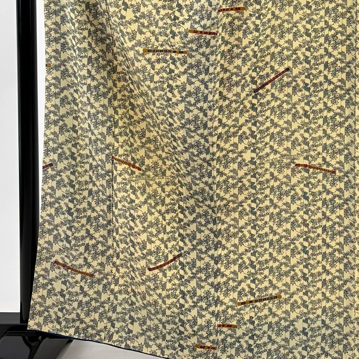 小紋 身長162.5cm 袖長65cm M 雙層 笛 楓 茶 純蠶絲 優品級