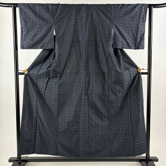 紬織 身長157cm 袖長62cm S 雙層 菱花 深藍 純蠶絲 優品級