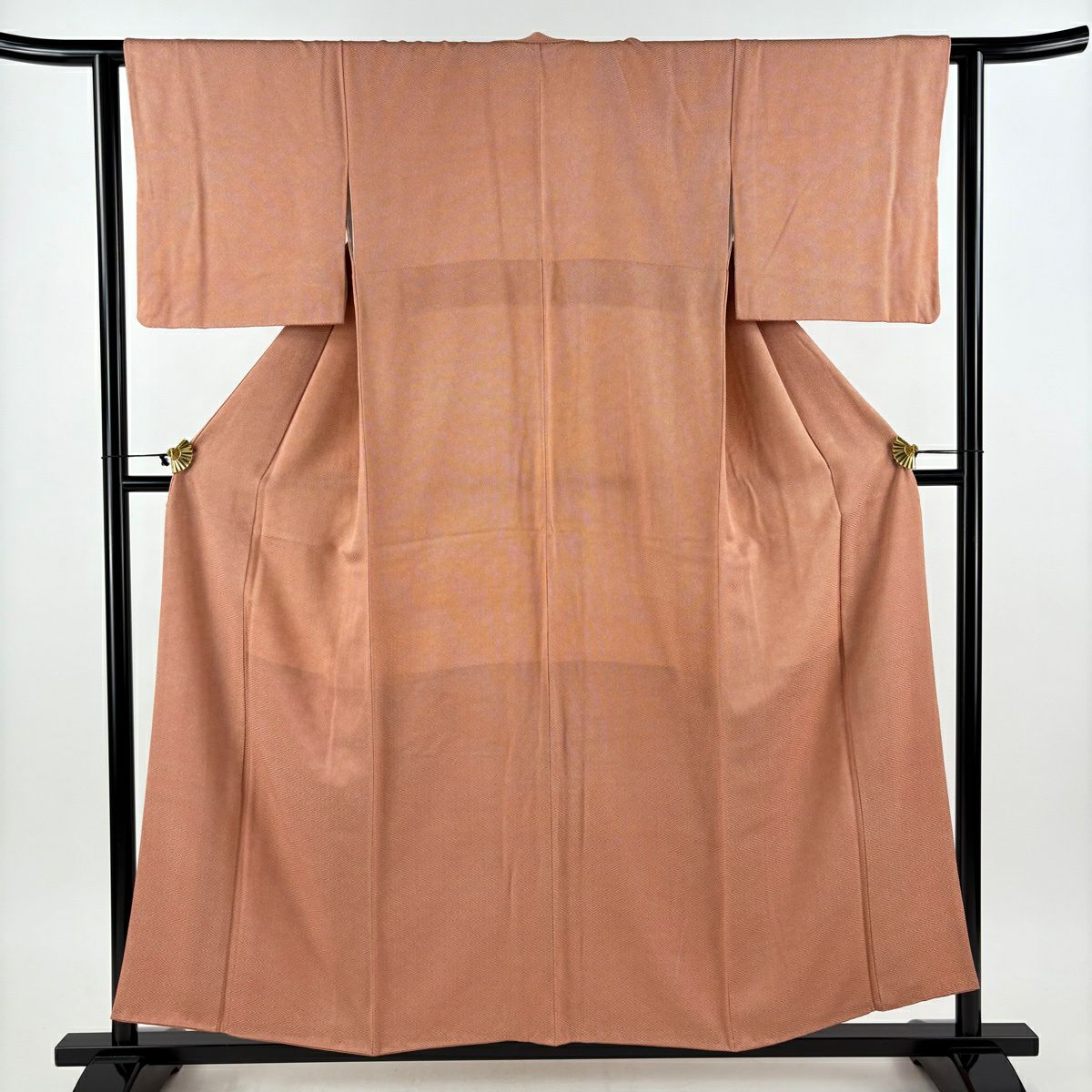 【美品】 小紋 身長156cm 袖長62.5cm S 雙層 地紋 幾何圖案 茶 純蠶絲 優品級