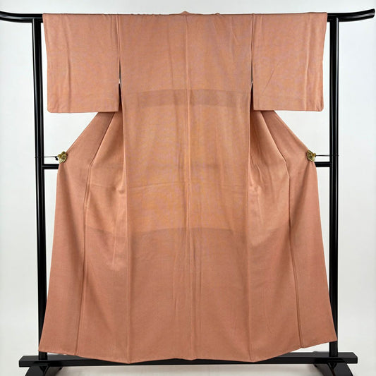 【美品】 小紋 身長156cm 袖長62.5cm S 雙層 地紋 幾何圖案 茶 純蠶絲 優品級