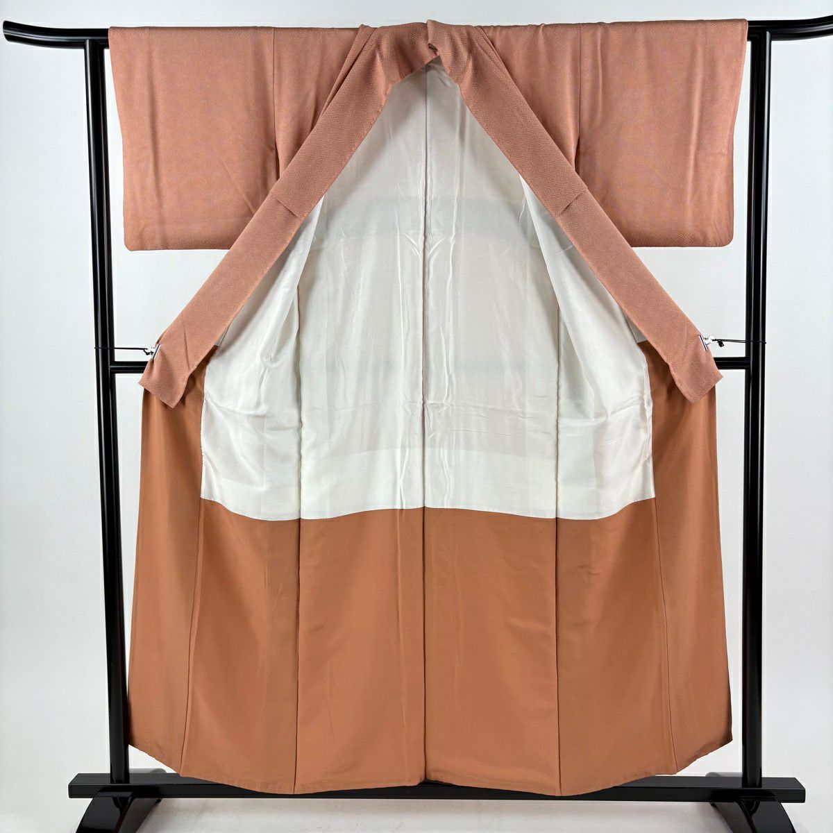 【美品】 小紋 身長156cm 袖長62.5cm S 雙層 地紋 幾何圖案 茶 純蠶絲 優品級
