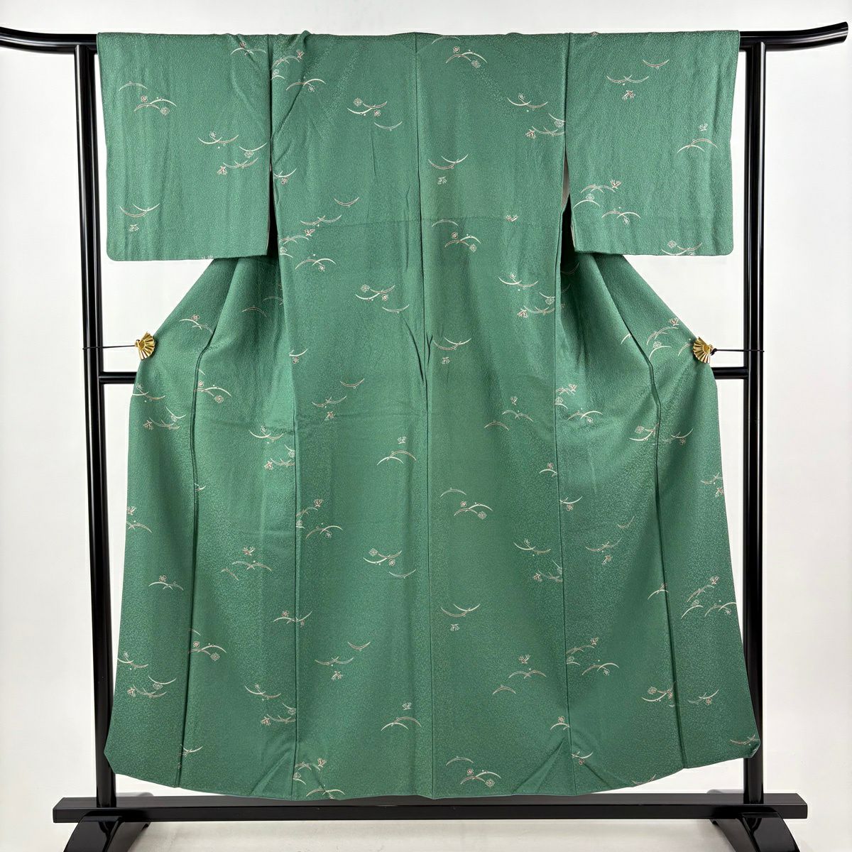 小紋 身長154cm 袖長63cm S 雙層 芝寶盡くし 綠 純蠶絲 優品級