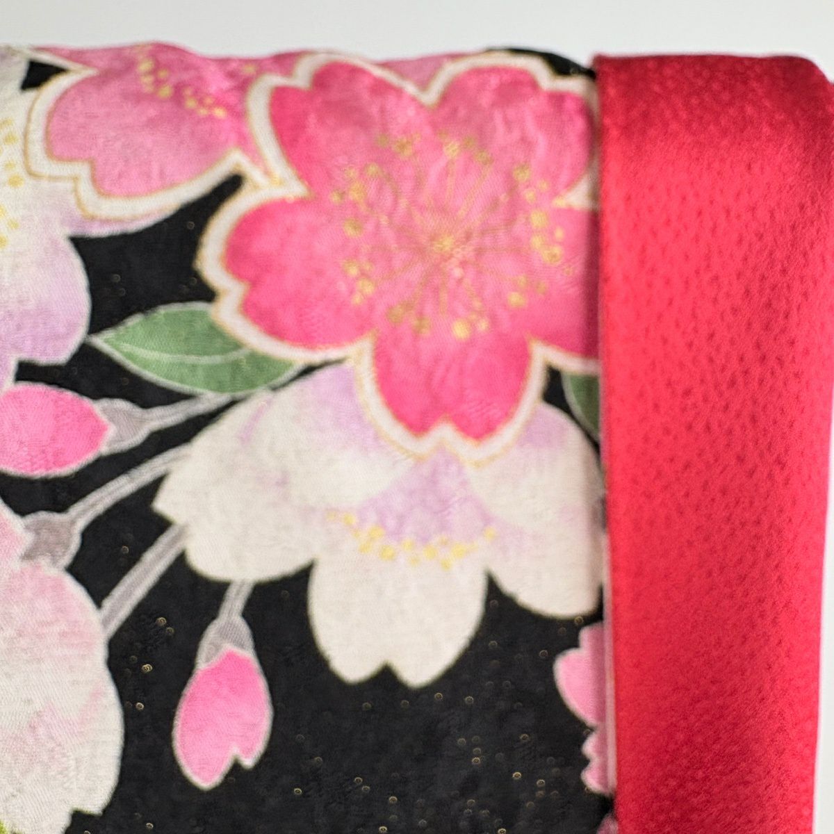 【美品】振袖禮服 身長166.5cm 袖長67cm M 雙層 藥玉 櫻花 金通し 金銀彩 黑 純蠶絲 逸品級