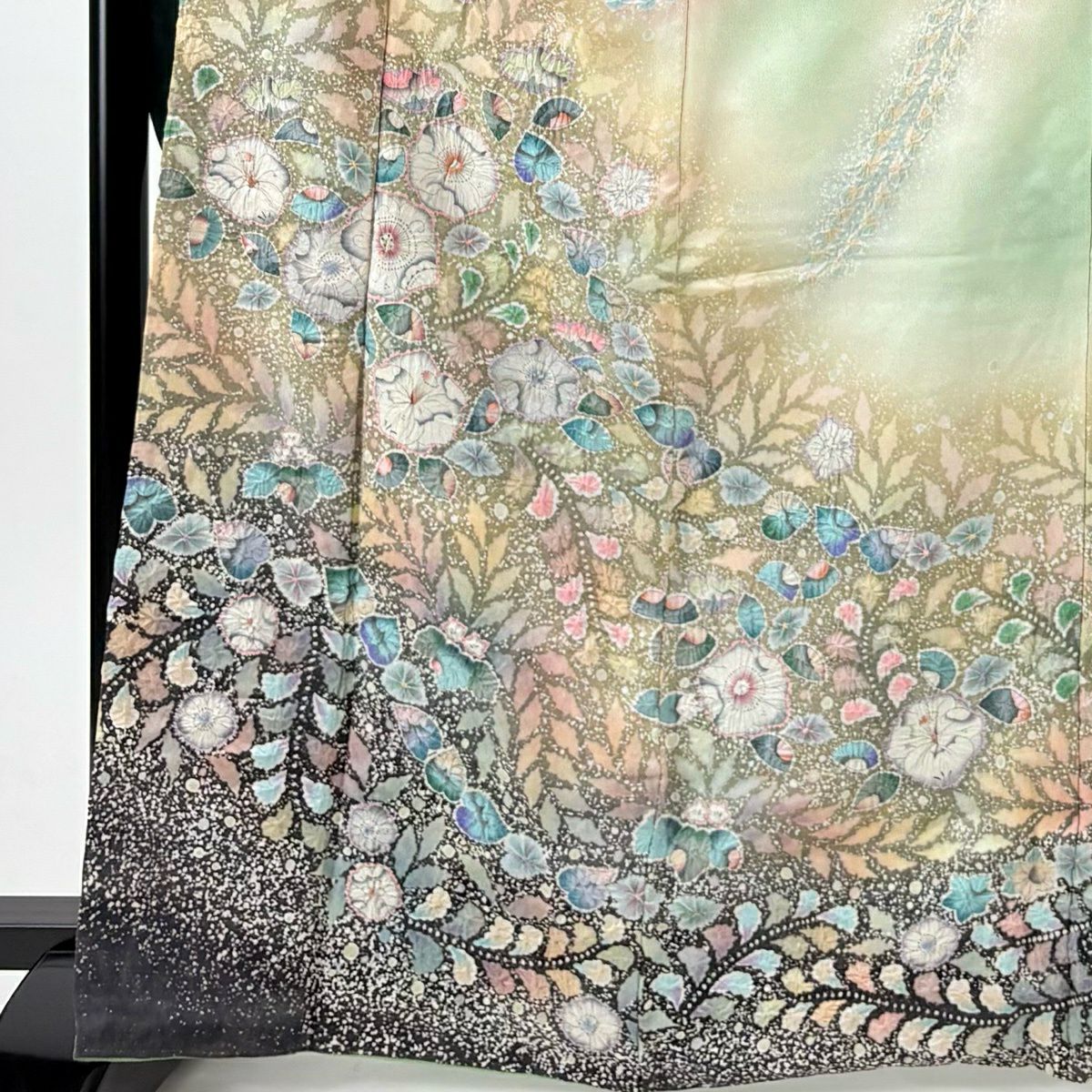 振袖禮服 身長166cm 袖長64cm M 雙層 翠山工房 落款あり 辻花染 金銀彩 ぼかし 薄綠 純蠶絲 逸品級
