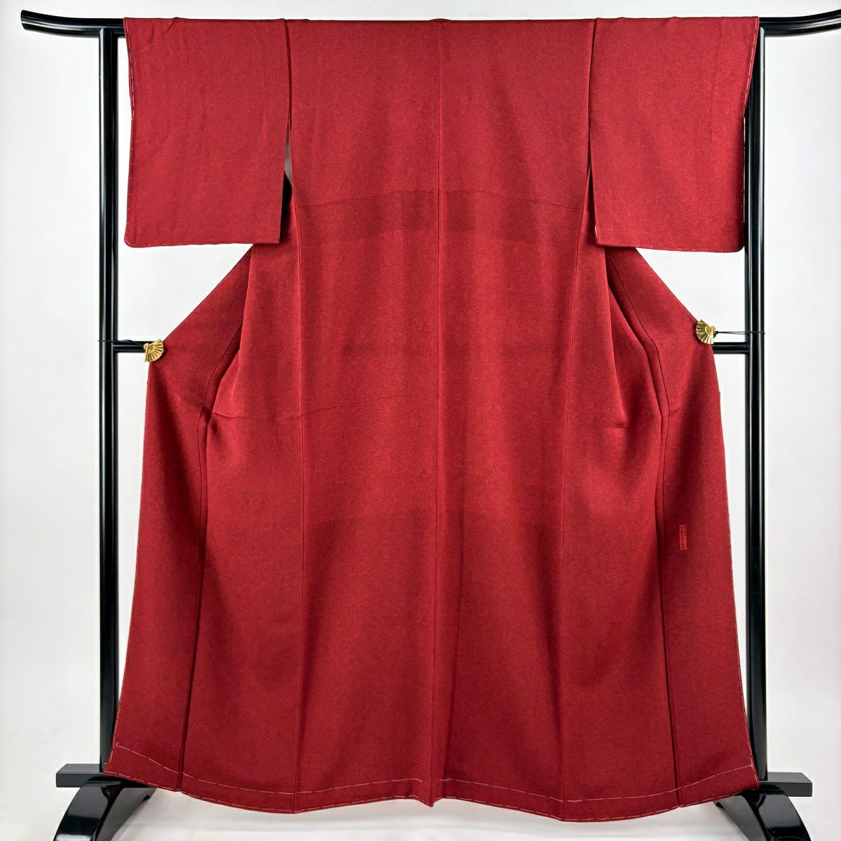 【美品】 江戶小紋 身長163cm 袖長64cm M 雙層 人間國寶 中村勇二郎 落款 花唐草紋 花丸紋 絞緞 紅 純蠶絲 逸品級