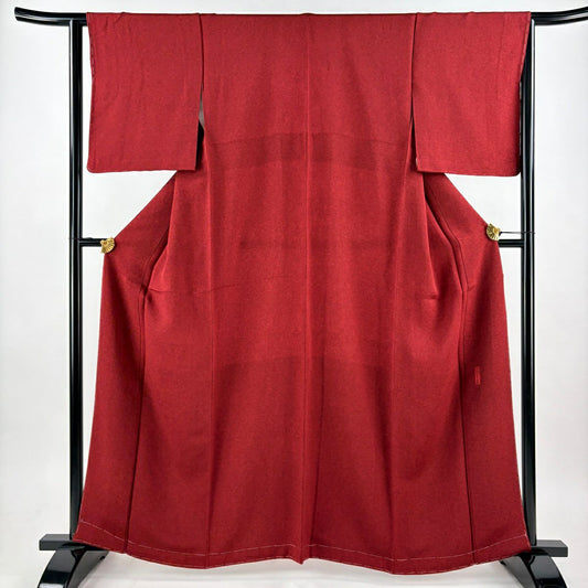 【美品】 江戶小紋 身長163cm 袖長64cm M 雙層 人間國寶 中村勇二郎 落款 花唐草紋 花丸紋 絞緞 紅 純蠶絲 逸品級