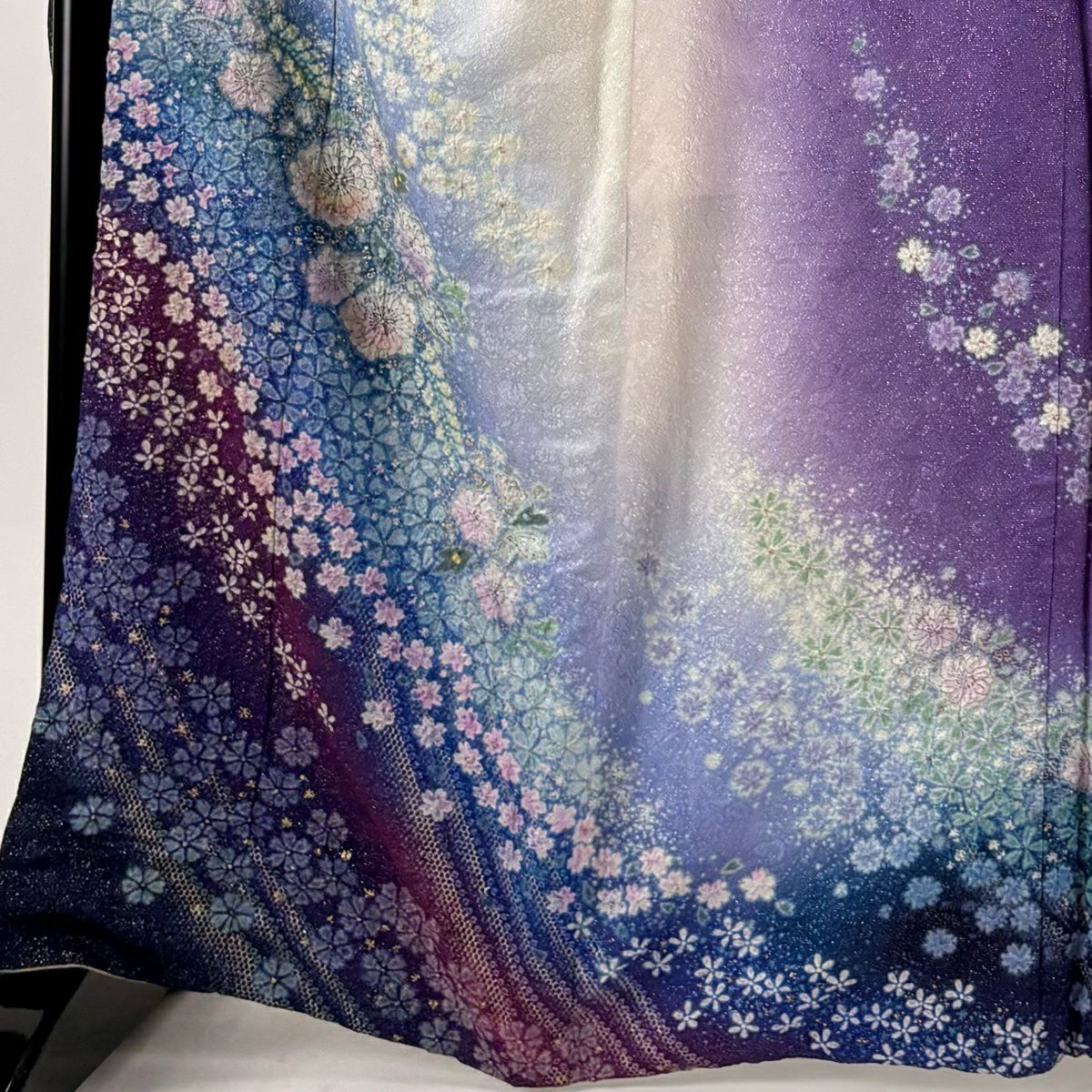 振袖禮服 身長166cm 袖長68cm L 雙層 辻花染 櫻花 銀通 金銀彩 奶油色 純蠶絲 逸品級