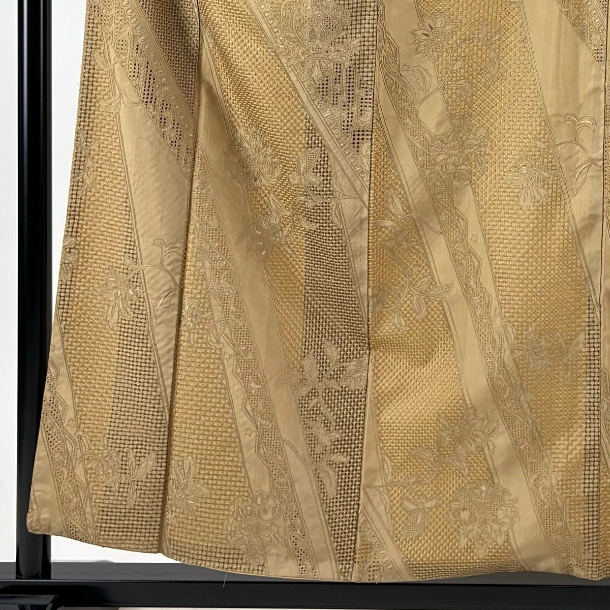 小紋 身長157.5cm 袖長61cm S 雙層 紬織織 草花紋紋 斜紋 刺繡 淺茶 純蠶絲 逸品級