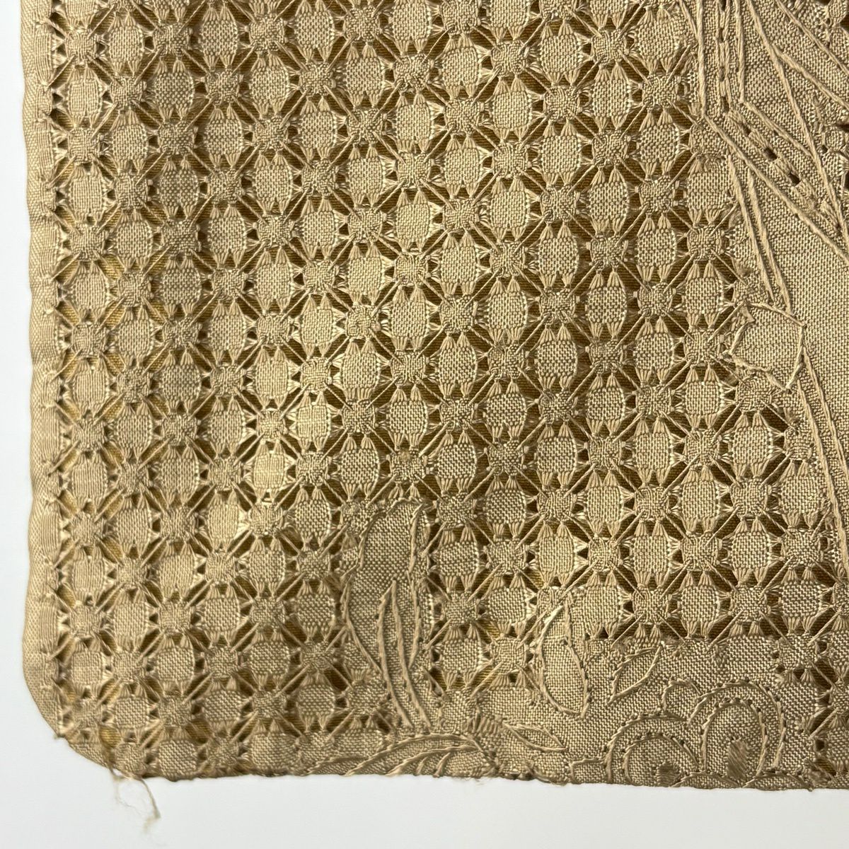 小紋 身長157.5cm 袖長61cm S 雙層 紬織織 草花紋紋 斜紋 刺繡 淺茶 純蠶絲 逸品級