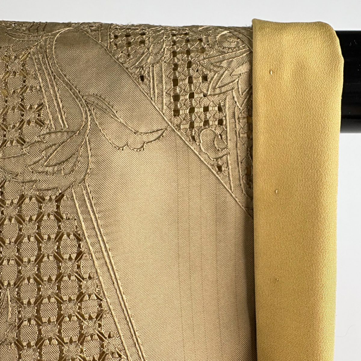 小紋 身長157.5cm 袖長61cm S 雙層 紬織織 草花紋紋 斜紋 刺繡 淺茶 純蠶絲 逸品級