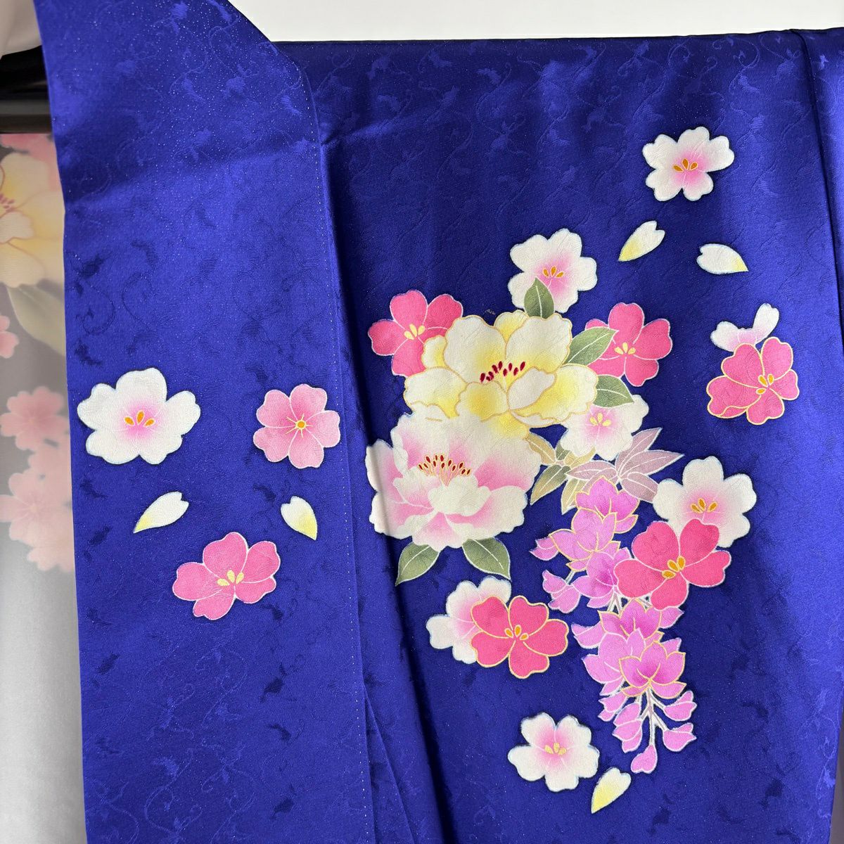 【美品】振袖禮服 身長169cm 袖長68.5cm L 雙層 櫻花 手毬 銀通 金銀彩 青紫 純蠶絲 逸品級