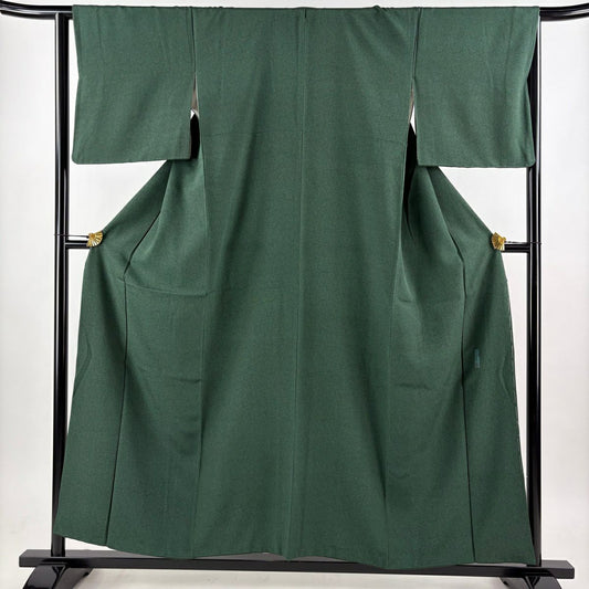 【美品】 江戶小紋 身長157cm 袖長65.5cm M 雙層 人間國寶 中村勇二郎 落款あり 古代菊花 綠 純蠶絲 逸品級