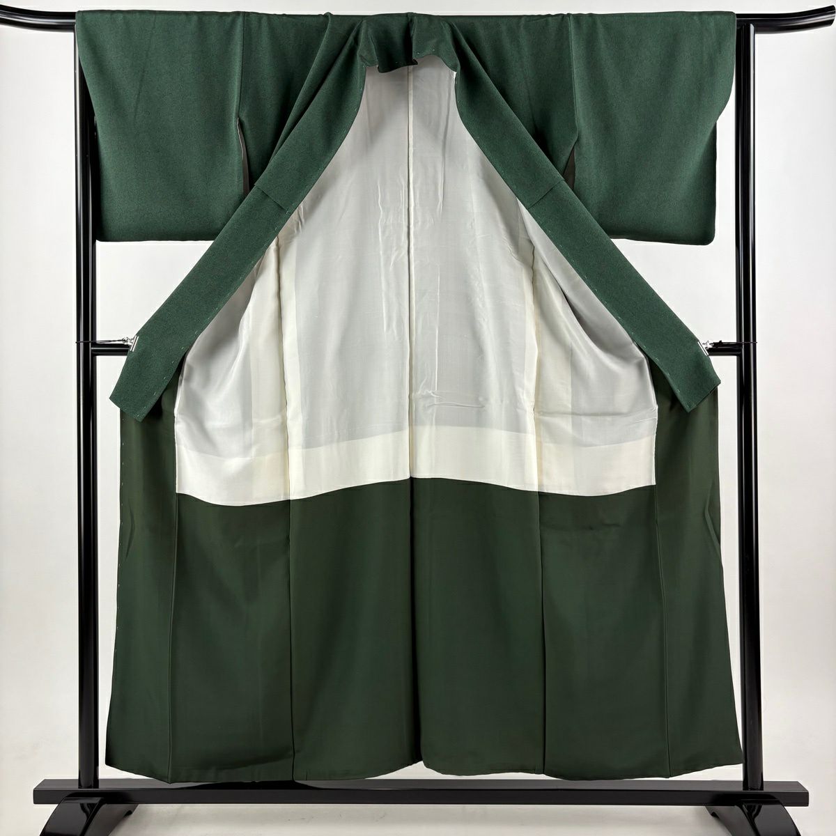 【美品】 江戶小紋 身長157cm 袖長65.5cm M 雙層 人間國寶 中村勇二郎 落款あり 古代菊花 綠 純蠶絲 逸品級