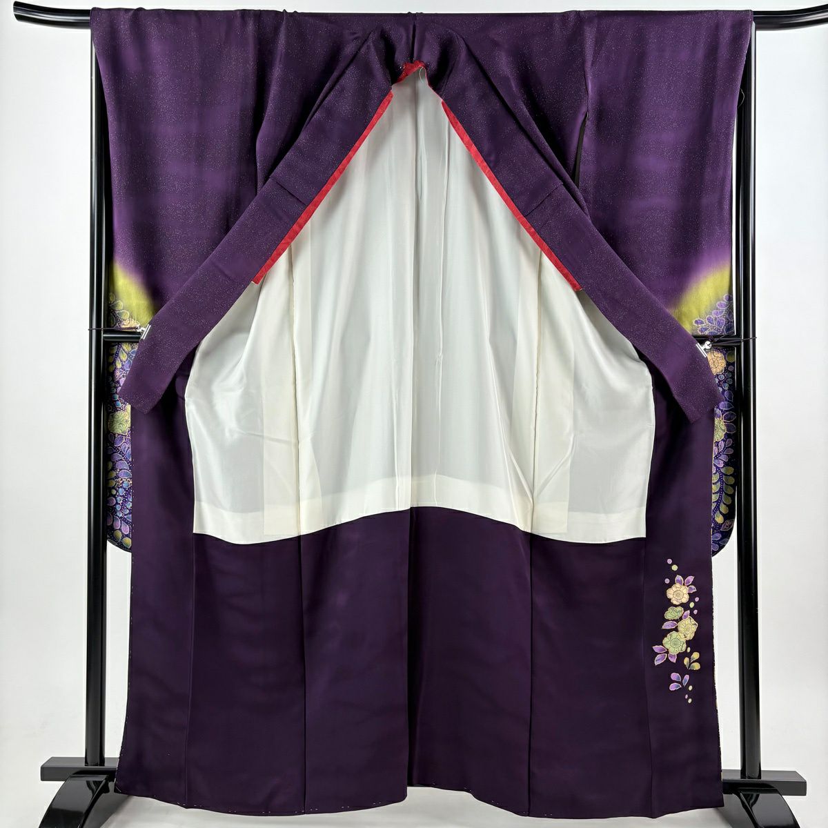 振袖禮服 身長163.5cm 袖長68cm L 雙層 翠山工房 落款あり 辻花染 金銀彩 濃紫 純蠶絲 逸品級