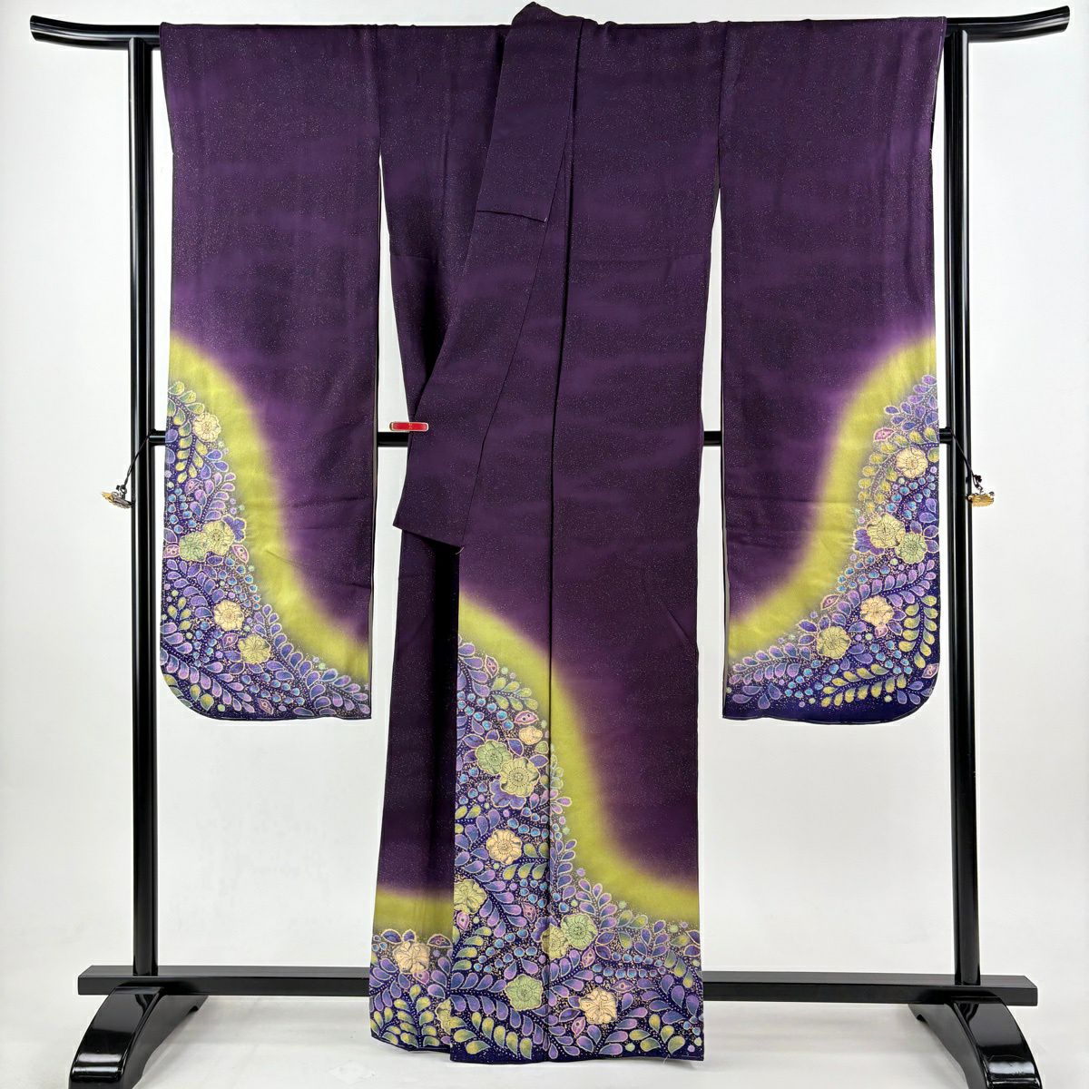 振袖禮服 身長163.5cm 袖長68cm L 雙層 翠山工房 落款あり 辻花染 金銀彩 濃紫 純蠶絲 逸品級