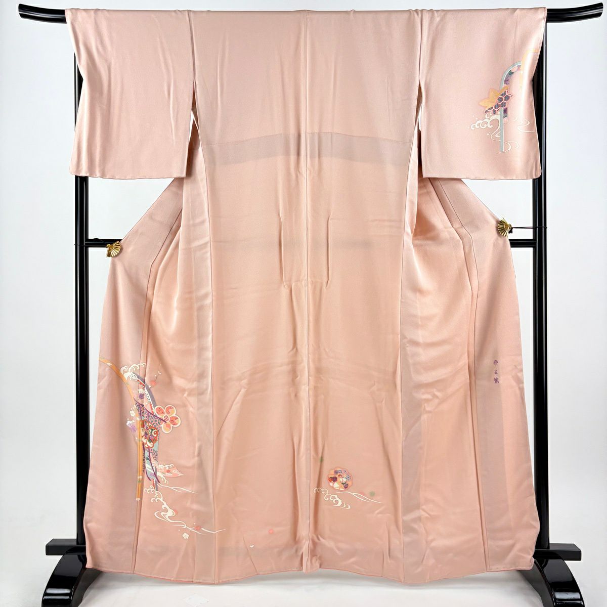 付下 身長164.5cm 袖長69.5cm L 雙層 帝王紫 落款 梅花 幾帳 刺繡 金銀彩 粉紅 純蠶絲 逸品級