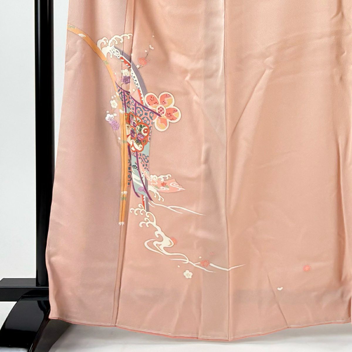 付下 身長164.5cm 袖長69.5cm L 雙層 帝王紫 落款 梅花 幾帳 刺繡 金銀彩 粉紅 純蠶絲 逸品級