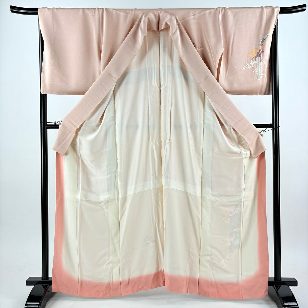 付下 身長164.5cm 袖長69.5cm L 雙層 帝王紫 落款 梅花 幾帳 刺繡 金銀彩 粉紅 純蠶絲 逸品級