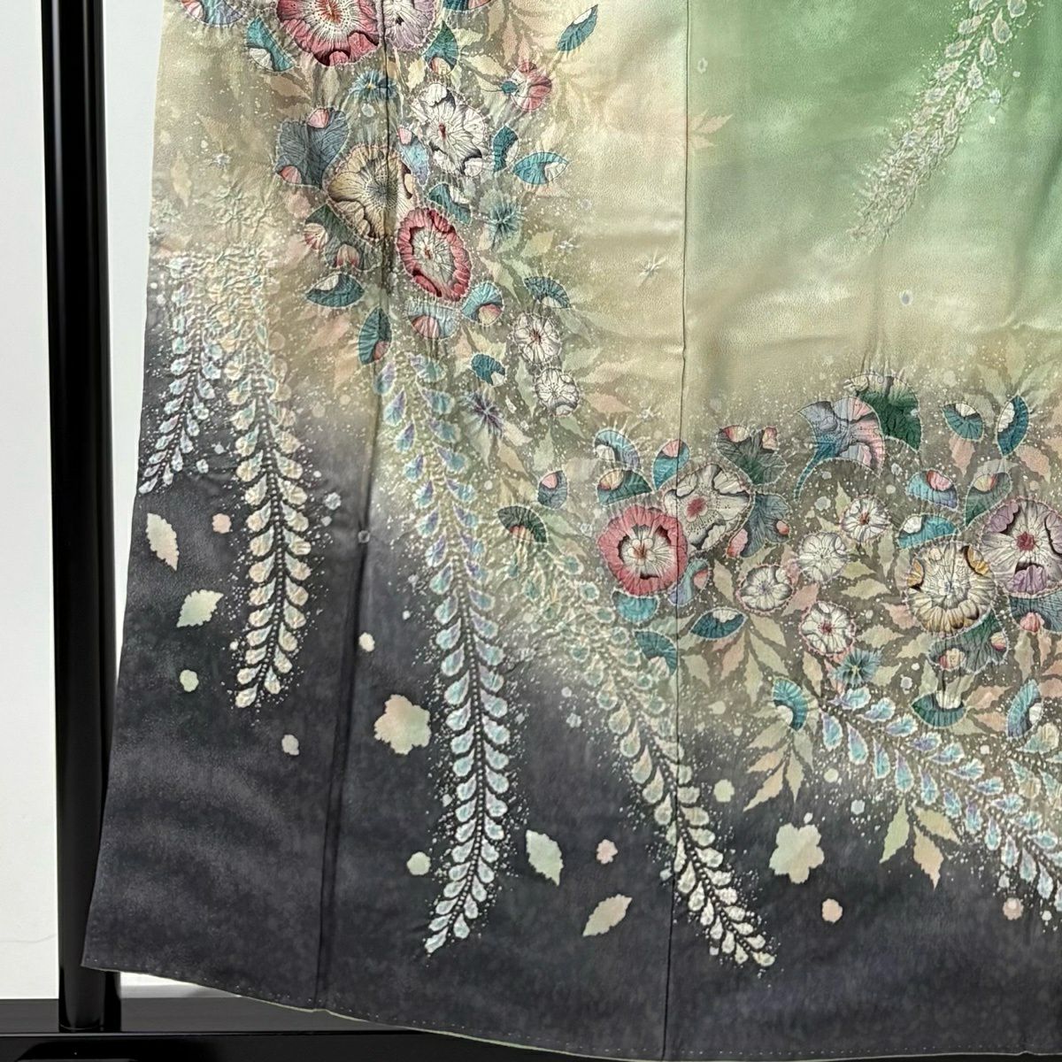 【美品】訪問服 身長158cm 袖長67cm M 雙層 翠山工房 落款あり 辻花染 銀通し 漸層 薄綠 純蠶絲 逸品級