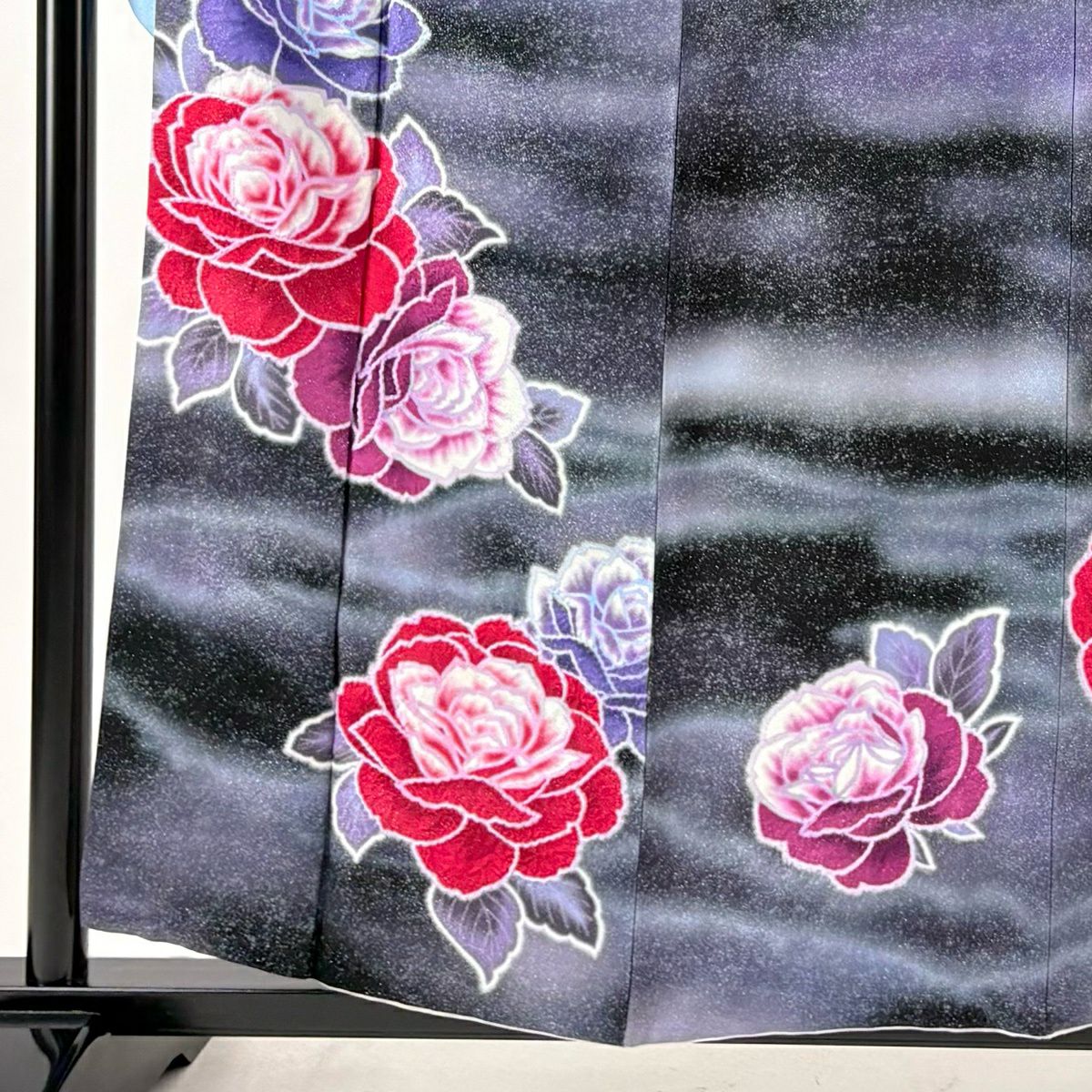 【美品】振袖禮服 身長159cm 袖長65cm M 雙層 薔薇 霞 金銀彩 絞染 紫 純蠶絲 逸品級