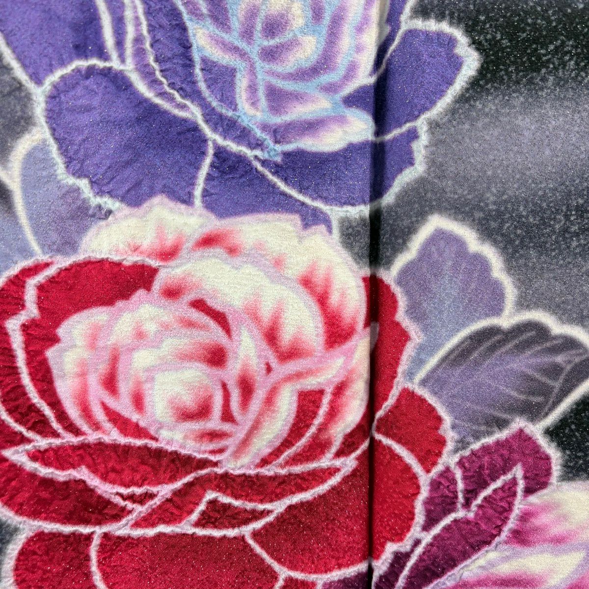 【美品】振袖禮服 身長159cm 袖長65cm M 雙層 薔薇 霞 金銀彩 絞染 紫 純蠶絲 逸品級
