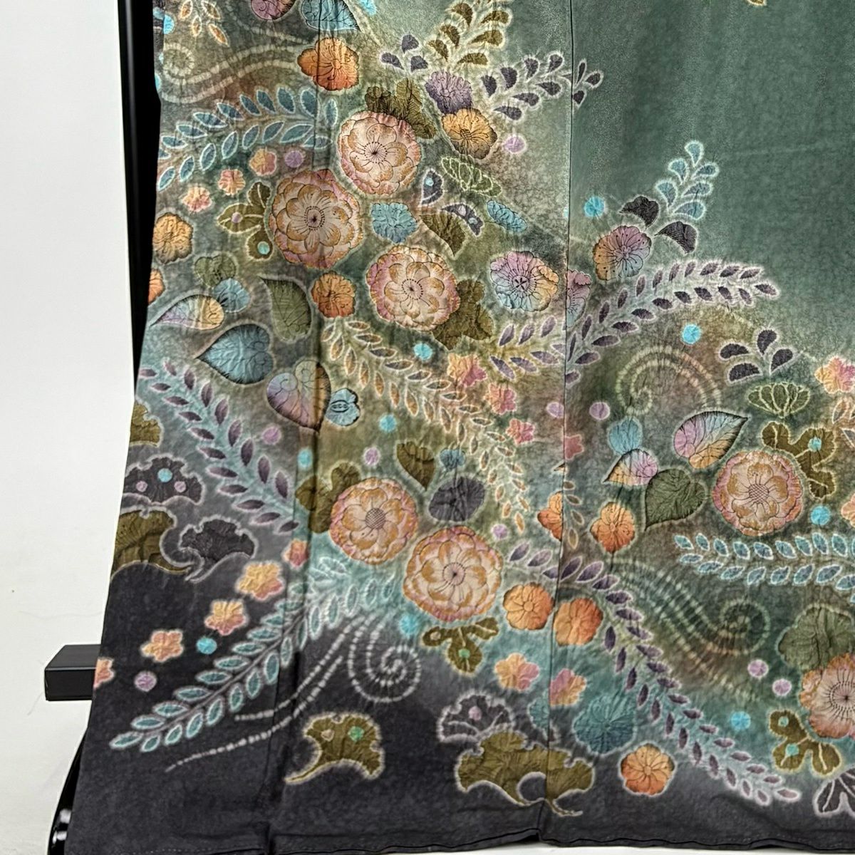 振袖禮服 身長177cm 袖長68cm L 雙層 辻花染 銀通 金銀彩 灰綠 純蠶絲 逸品級