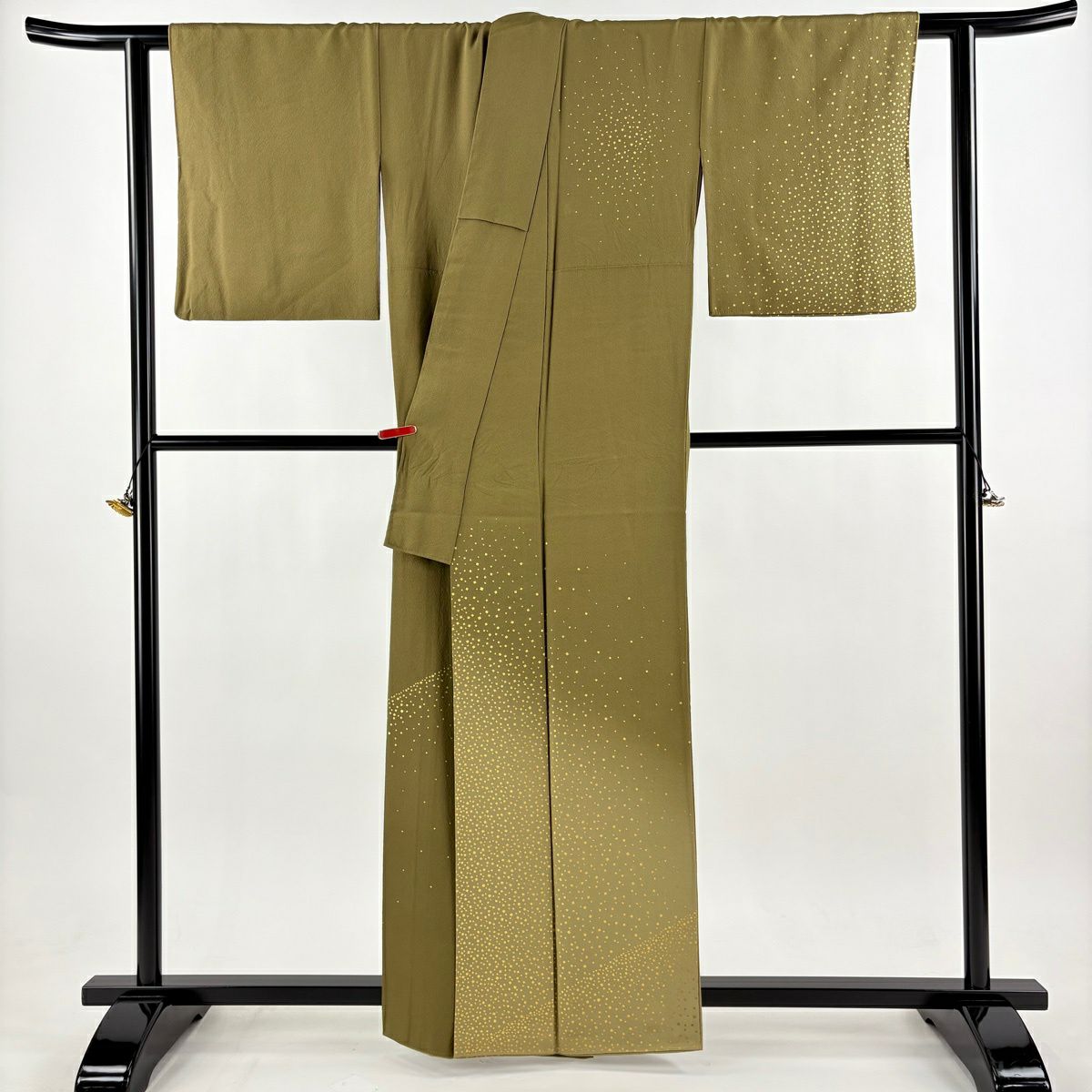 付下 身長161cm 袖長64cm M 雙層 人間國寶 福田喜重 落款あり 幾何學 金銀彩 漸層 茶綠 純蠶絲 逸品級