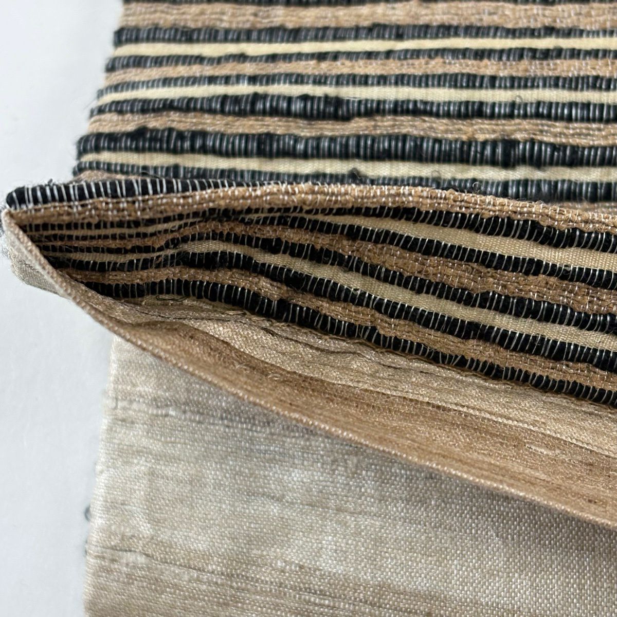 【美品】 袋帶 逸品級 條紋 茶 全通 純蠶絲