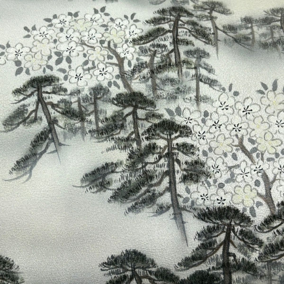 【美品】 名古屋帶 逸品級 樹木 枝花 銀通 金銀彩 灰紫 純蠶絲