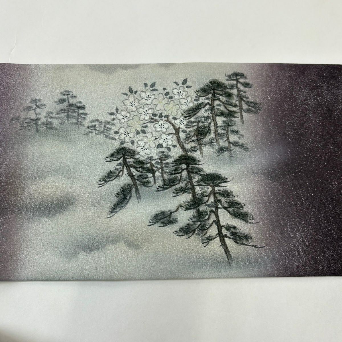 【美品】 名古屋帶 逸品級 樹木 枝花 銀通 金銀彩 灰紫 純蠶絲
