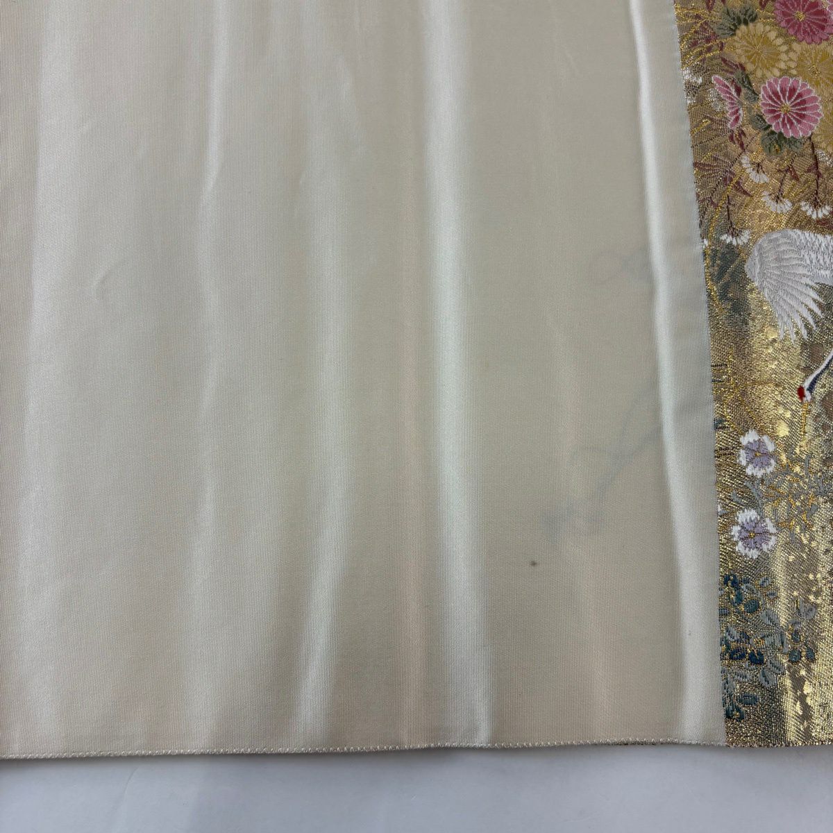 【美品】 袋帶 逸品級 長嶋成織物 附有落款 附有證書 仙鶴 草花紋紋 金金箔 金絲 金色 六通 純蠶絲