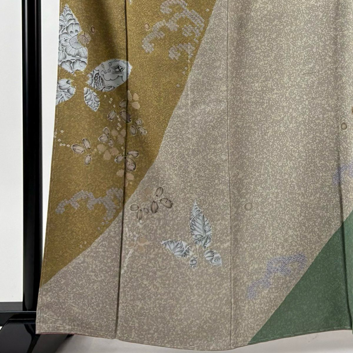 【美品】訪問服 身長163cm 袖長66.5cm M 雙層 大脇一心 袋帶套裝 落款あり 辻花染 蝶 絞染 黃土色 純蠶絲 名品級