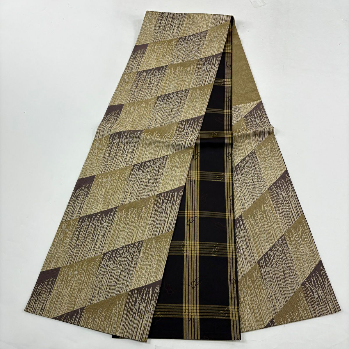 【美品】訪問服 身長163cm 袖長66.5cm M 雙層 大脇一心 袋帶套裝 落款あり 辻花染 蝶 絞染 黃土色 純蠶絲 名品級
