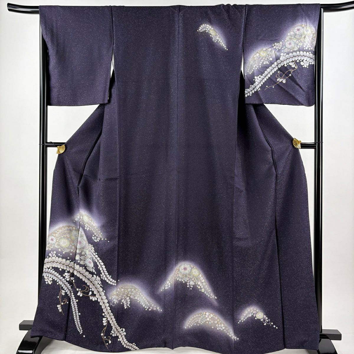 【美品】 付下 身長165cm 袖長66.5cm M 雙層 袋帶套裝 辻花染 銀通 金銀彩 深紫 純蠶絲 秀品級