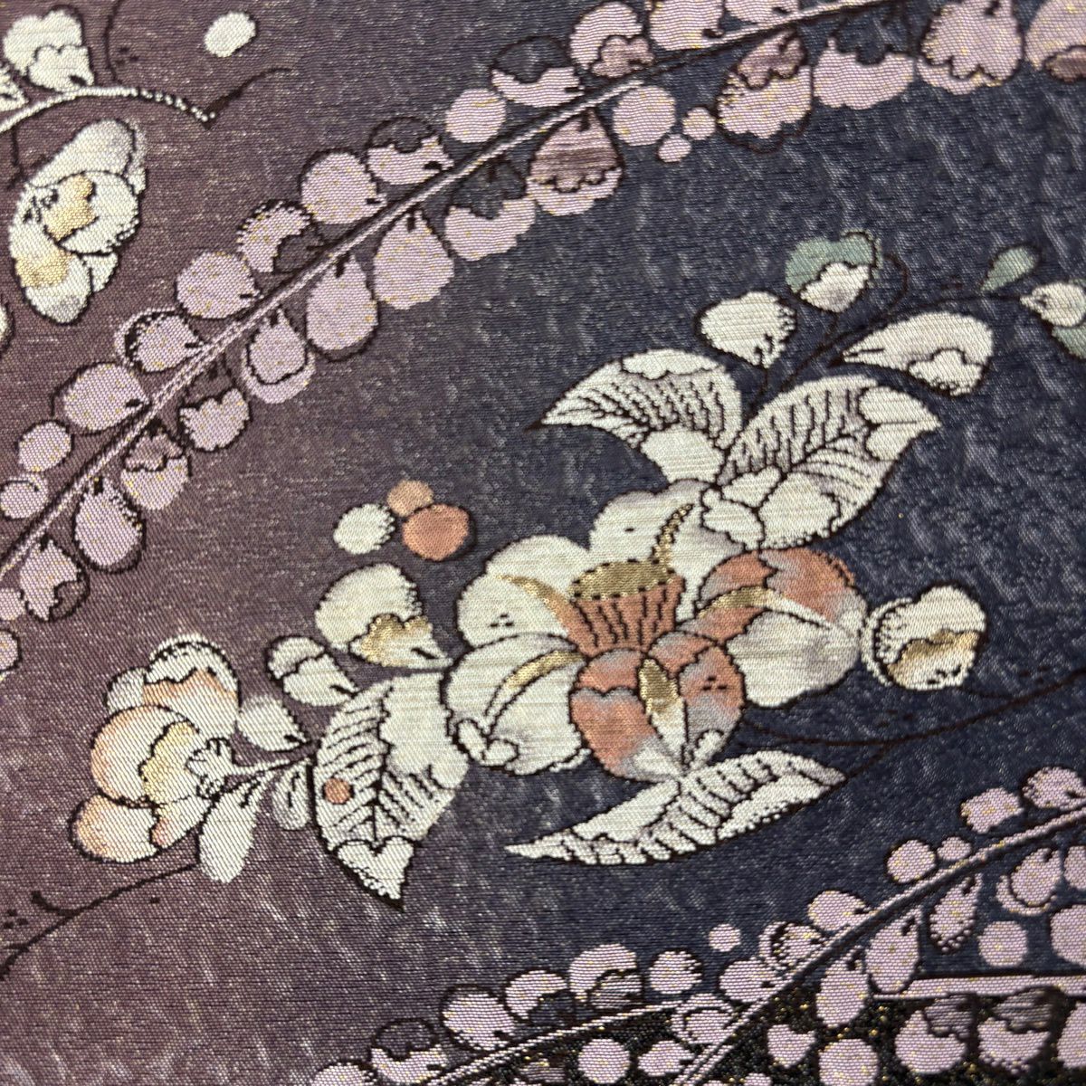 付下 身長159cm 袖長62.5cm S 雙層 袋帶套裝 華紋 草花紋紋 金糸刺繡 青灰 純蠶絲 秀品級 一つ紋