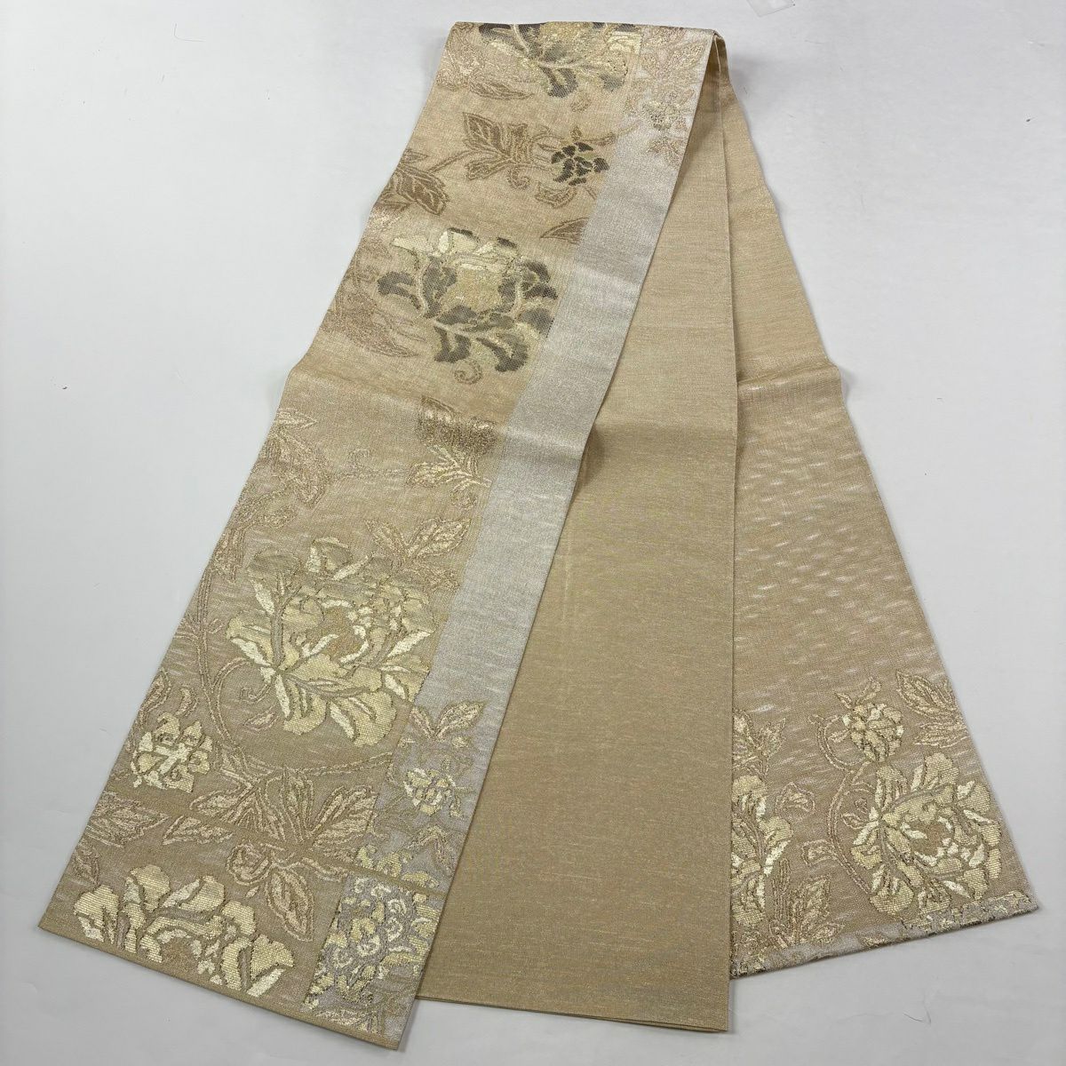 【美品】訪問服 身長166cm 袖長66cm M 雙層 袋帶套裝 花唐草紋 流水 金彩裝飾 深藍 純蠶絲 秀品級